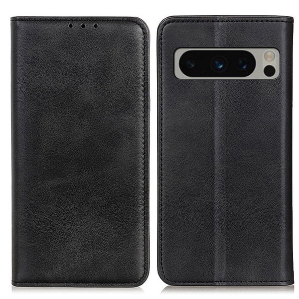 Flip Etui med Pung i Ægte Læder til Google Pixel 8 Pro - Sort
