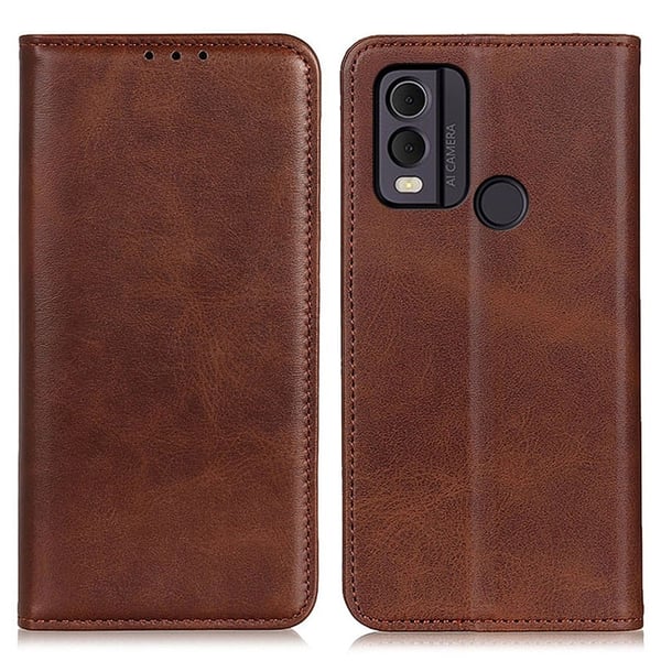 Lompakko-style Aitoa Nahkaa Läppäkotelo For Nokia C22 - Kahvi