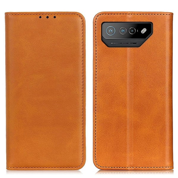 Lompakko-style Aitoa Nahkaa Läppäkotelo For ASUS Rog Phone 7 - Ruskea
