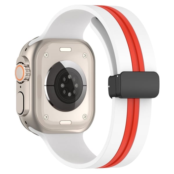 Apple Watch Series 8 (41mm) tofarvet silikonerem - Hvid / Rød
