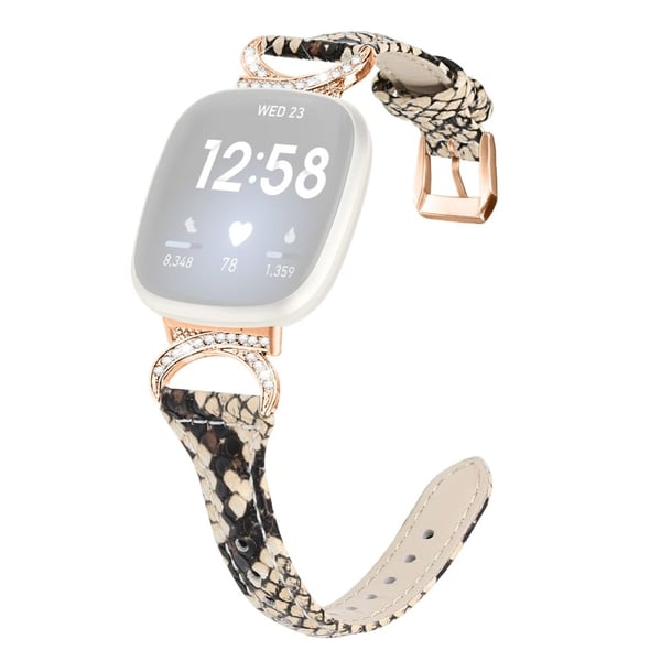 Fitbit Sense 2 / Versa 4 / Sense / 3 Ægte læderrem med rhinestone spænde i rosaguld - Slangemønster Fitbit Sense 2 / Versa 4 / Sense / 3 Ægte læderrem med rhinestone spænde i rosaguld - Slangemønster