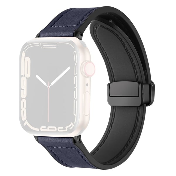 Apple Watch Series 8 (45mm) / Watch Ultra læder- og silikonerem - Blå Apple Watch Series 8 (45mm) / Watch Ultra læder- og silikonerem - Blå