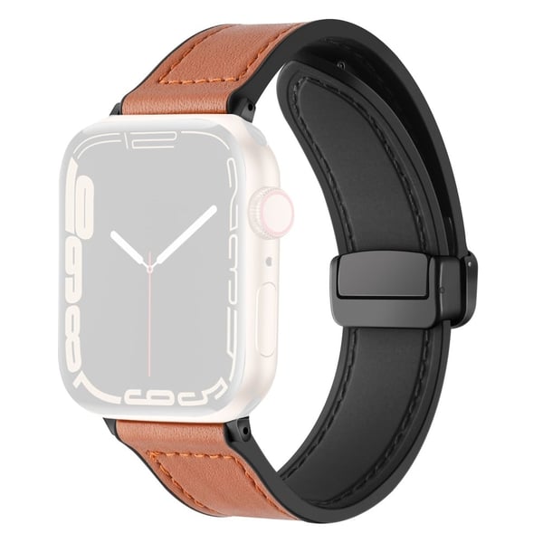 Apple Watch Series 8 (41 mm) lær- og silikonrem - Brun Apple Watch Series 8 (41 mm) lær- og silikonrem - Brun