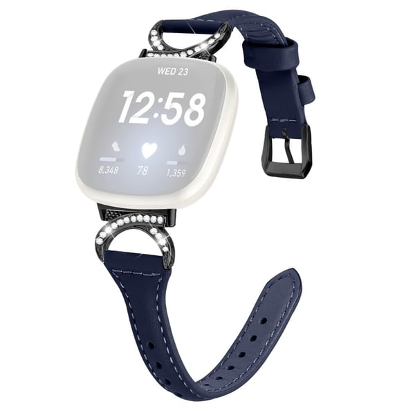 Fitbit Sense 2 / Versa 4 / Sense / 3 Ægte læderrem med rhinestone sort spænde - Blækblå