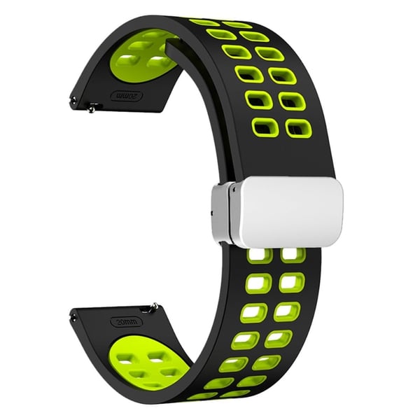22 mm universal silikonerem i to farver med sølvspænde - Sort / Fluorescerende Grøn 22 mm universal silikonerem i to farver med sølvspænde - Sort / Fluorescerende Grøn