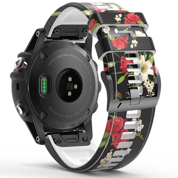 Mønstret silikonrem for Garmin / Amazfit og Coros-klokke - Svart / Rød Blomst
