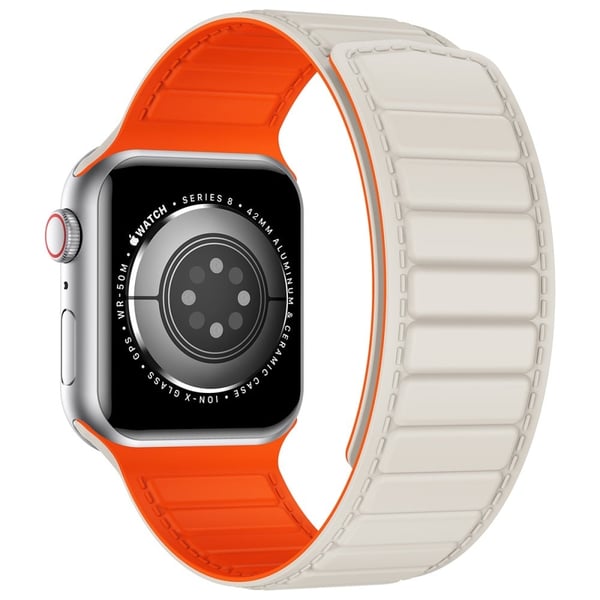 Apple Watch Series 8 (45mm) / Watch Ultra kaksivärinen silikoniranneke - Starlight / Oranssi Apple Watch Series 8 (45mm) / Watch Ultra kaksivärinen silikoniranneke - Starlight / Oranssi