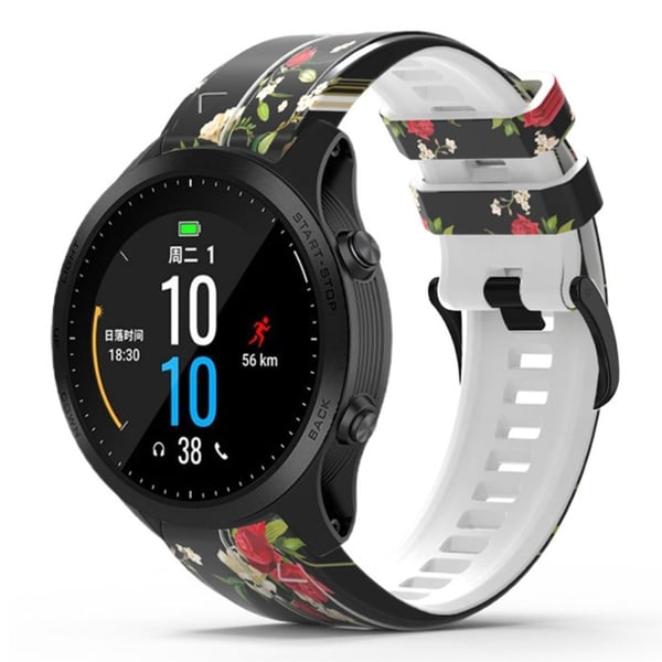 26 mm silikonrem i mønsterstil til Garmin-klokke - Svart / Rød Blomst