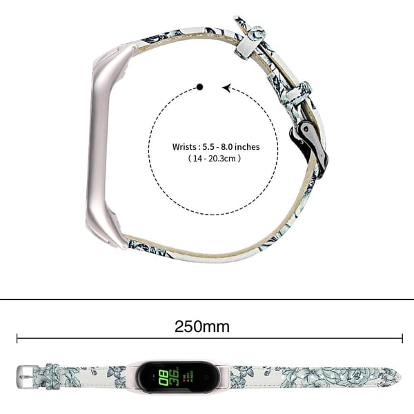 Ekte lærrem med sølvfarget deksel til Xiaomi Smart Band 8 - Lyseblå Blomster