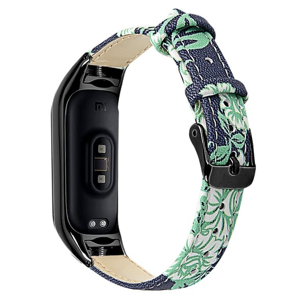 Ægte læderrem med sort cover til Xiaomi Smart Band 8 - Krikandfarvede Blomster På Sort Baggrund Ægte læderrem med sort cover til Xiaomi Smart Band 8 - Krikandfarvede Blomster På Sort Baggrund