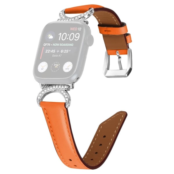 Apple Watch Series 8 (45mm) / Watch Ultra Ægte læderrem med stik og sølvspænde - Orange Apple Watch Series 8 (45mm) / Watch Ultra Ægte læderrem med stik og sølvspænde - Orange