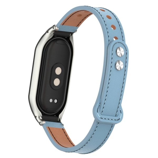 Xiaomi Smart Band 8 mikrofiber lærrem med metalldeksel - Babyblå