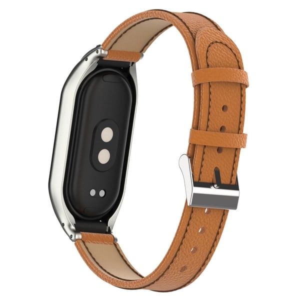 Ægte læderrem med metalcover til Xiaomi Smart Band 8 - Brun