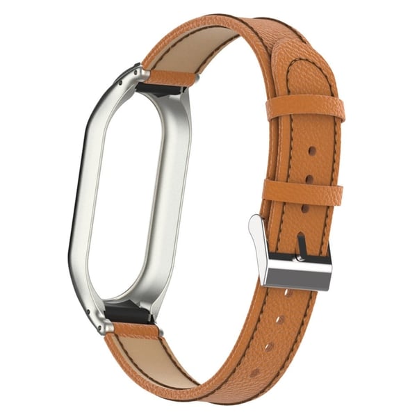 Ægte læderrem med metalcover til Xiaomi Smart Band 8 - Brun