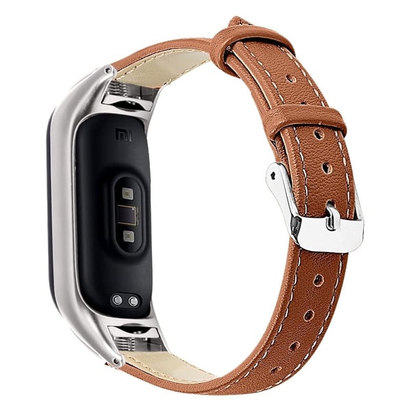 Ekte lærrem med sølvfarget deksel til Xiaomi Smart Band 8 - Brun