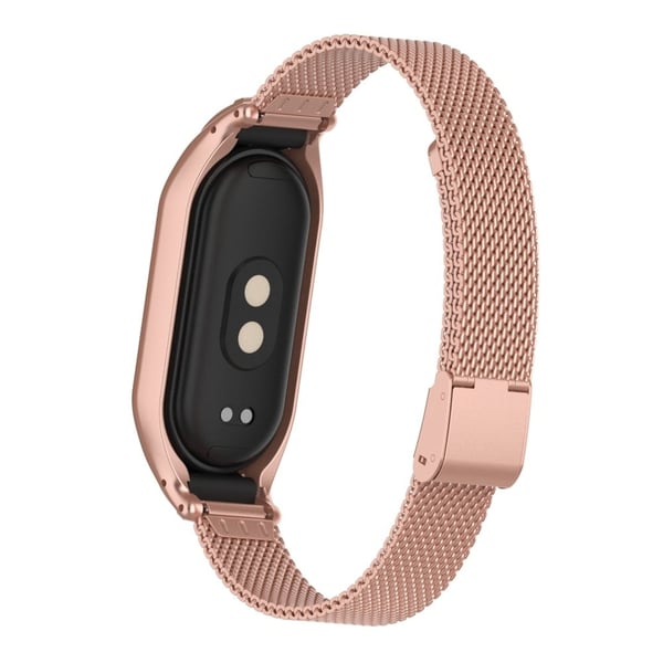 Xiaomi Smart Band 8 milanesisk metallrem med skydd - Rosa Ros