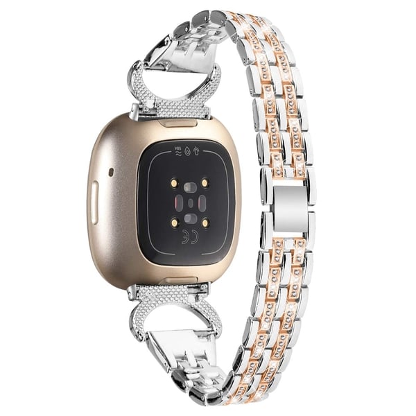Fitbit Sense / Versa 3 rhinestone 5-bead decor metalrem - Sølv / Rødguld Fitbit Sense / Versa 3 rhinestone 5-bead decor metalrem - Sølv / Rødguld