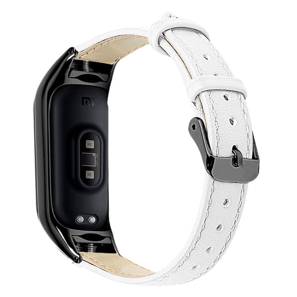 Ekte lærrem med svart deksel til Xiaomi Smart Band 8 - Hvit