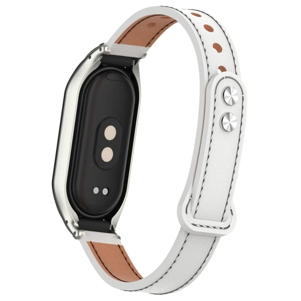 Xiaomi Smart Band 8 mikrofiberlæderrem med metalcover - Hvid