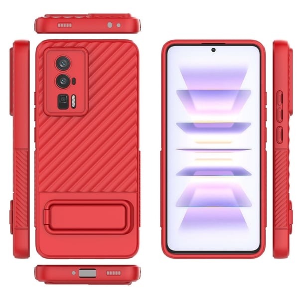 Skyddande reptåligt Xiaomi Poco F5 Pro / Xiaomi Redmi K60 Pro / Xiaomi Redmi K60 skal med stativ - Röd
