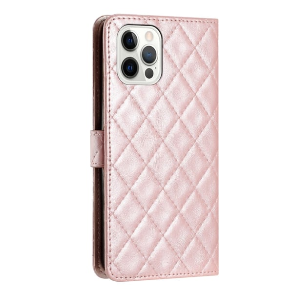 Funksjonelt rombe lommebokdeksel for iPhone 14 Pro Max - Rosa