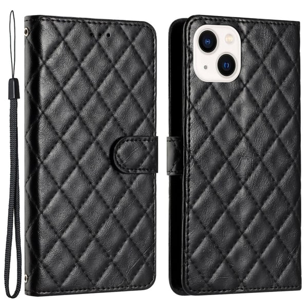 Toimiva rombinen lompakkokotelo iPhone 14 Plus - Musta