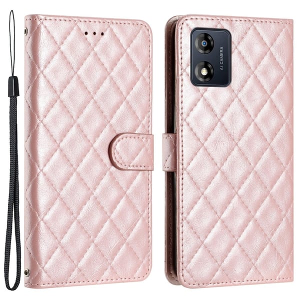 Funksjonelt rombe lommebokdeksel for Motorola Moto E13 - Rosa