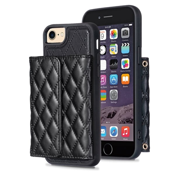 Toimiva rombinen lompakkokotelo iPhone SE (2022) / iPhone SE 2020 / iPhone 7 / iPhone 6 / 6S - Musta