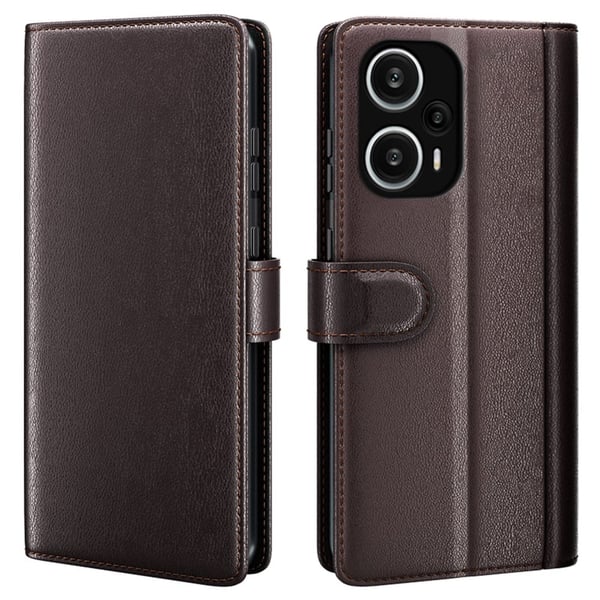 Ekte lærdeksel med kredittkortspor for Xiaomi Poco F5 / Xiaomi Redmi Note 12 Turbo - Brun