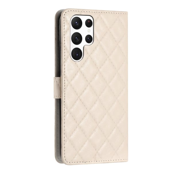 Funksjonelt rombe lommebokdeksel for Samsung Galaxy S22 Ultra - Hvit