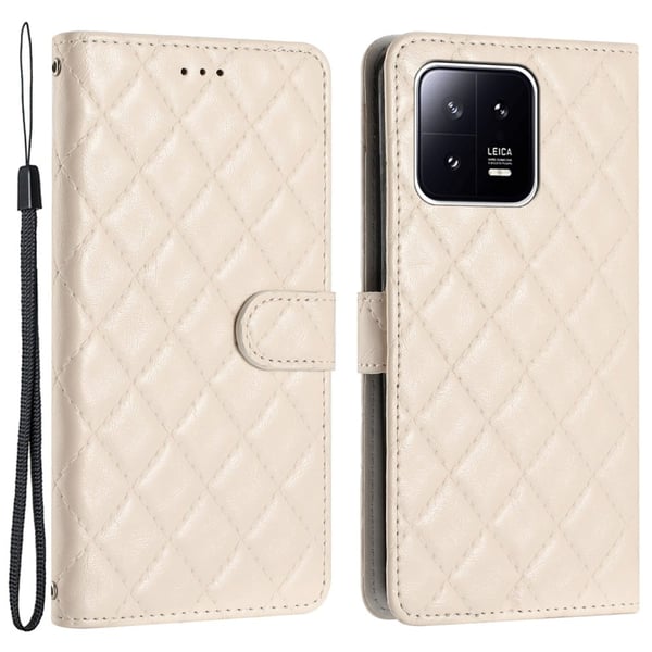 Funktionellt Xiaomi 13 Pro fodral med rombmönster - Vit Funktionellt Xiaomi 13 Pro fodral med rombmönster - Vit