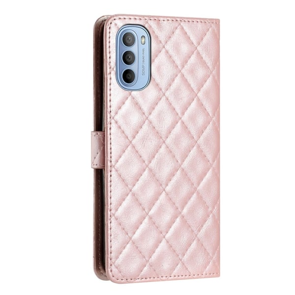 Funksjonelt rombe lommebokdeksel for Motorola Moto G62 5G - Rosa