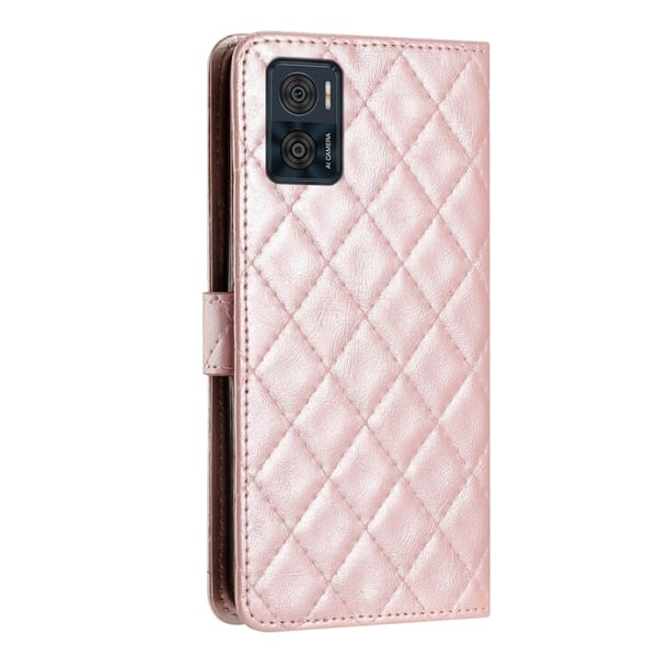 Funksjonelt rombe lommebokdeksel for Motorola Moto E22 - Rosa