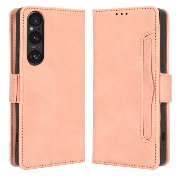 Stilfuldt Læder Etui med Pung til Sony Xperia 1 V - Lyserød Stilfuldt Læder Etui med Pung til Sony Xperia 1 V - Lyserød