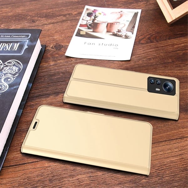 Glatt og tynt premium PU-skinnetui for Xiaomi Redmi Note 12S - Gull