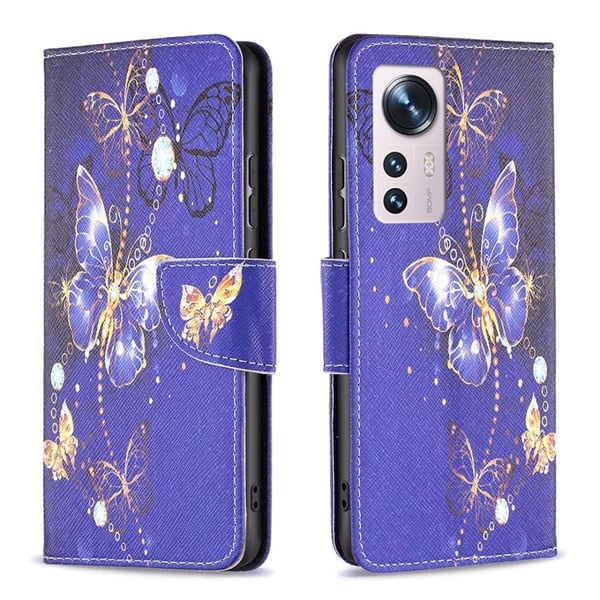 Wonderland Xiaomi 12 / 12x Flippetui - Lilla Sommerfugler