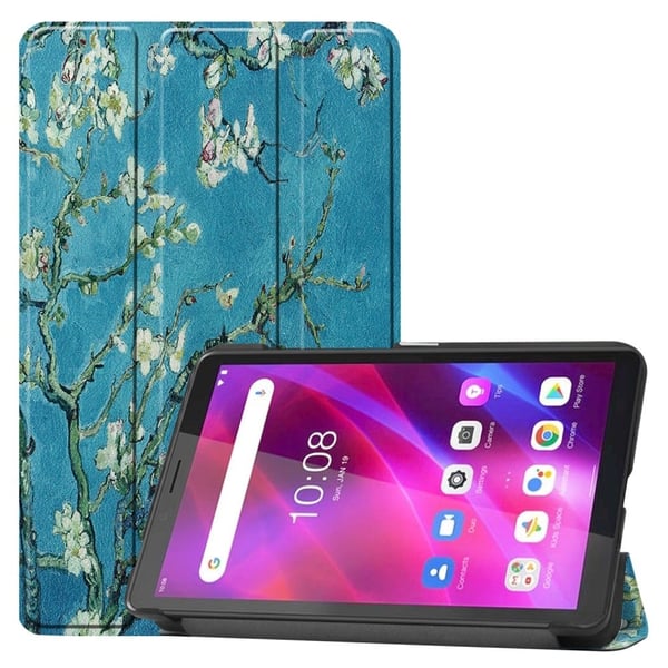 Lenovo Tab M7 (3. generasjon) / Tab M7 tredobbelt lærveske med kult mønster - Plommeblomst