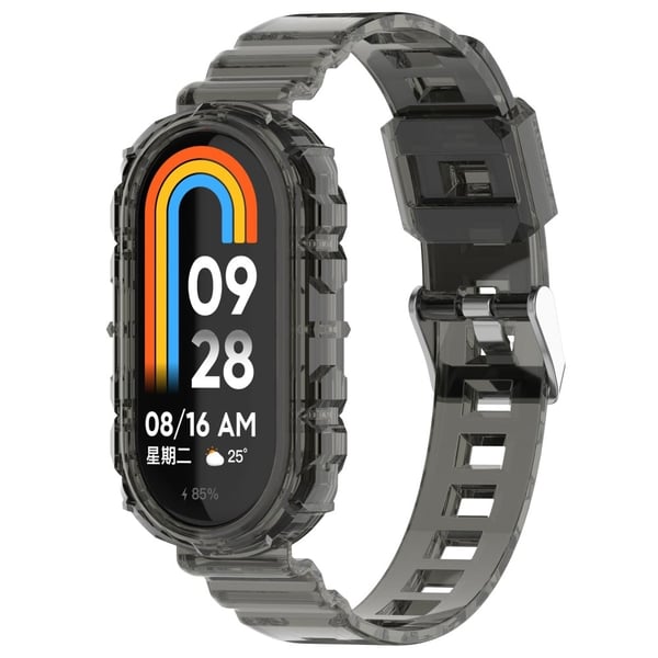 Xiaomi Smart Band 8 silikonerem med cover - Gennemsigtig Sort Xiaomi Smart Band 8 silikonerem med cover - Gennemsigtig Sort