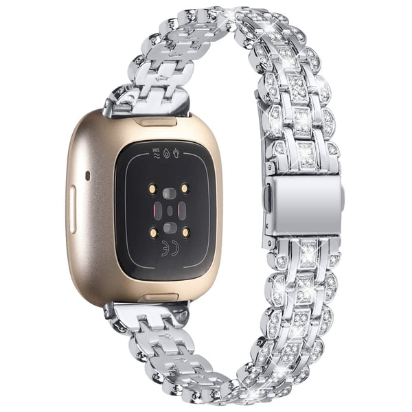Fitbit Sense 2 / Versa 4 metalrem med rhinestone-dekor - Sølv