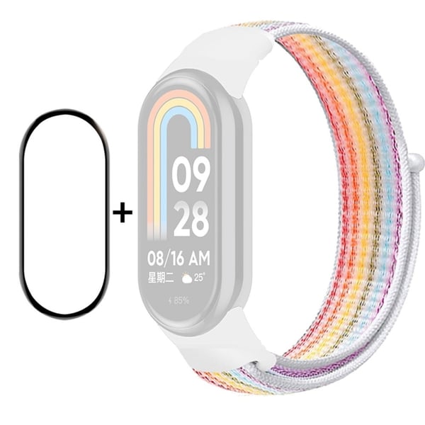 HAT PRINCE Xiaomi Smart Band 8 nylonrem med skjermbeskytter - Regnbuehvit