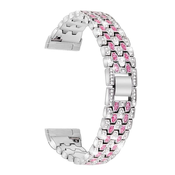 Fitbit Sense 2 / Versa 4 strasslegert metallrem - Sølv / Rose