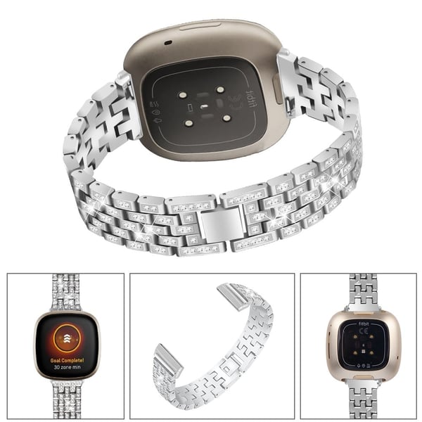 Fitbit Sense 2 / Versa 4 rhinestone decor 5 bead style zinc alloy strap - Sølv
