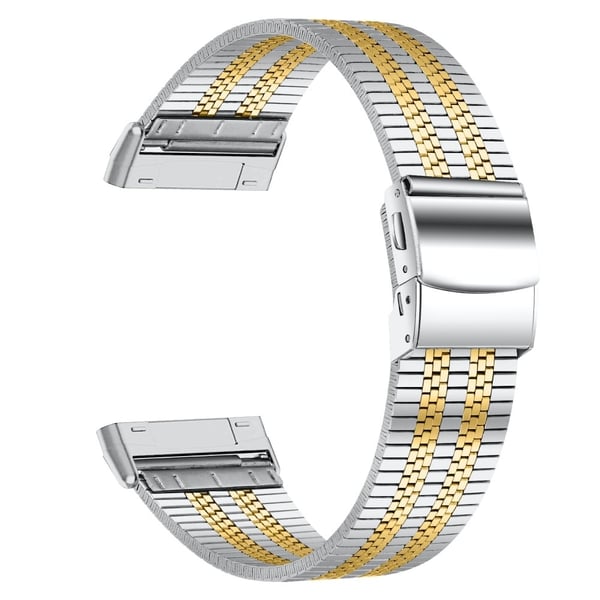 5 perle rhinestone rem i rustfrit stål til Fitbit Sense 2 / Versa 4 - Sølv / Guld