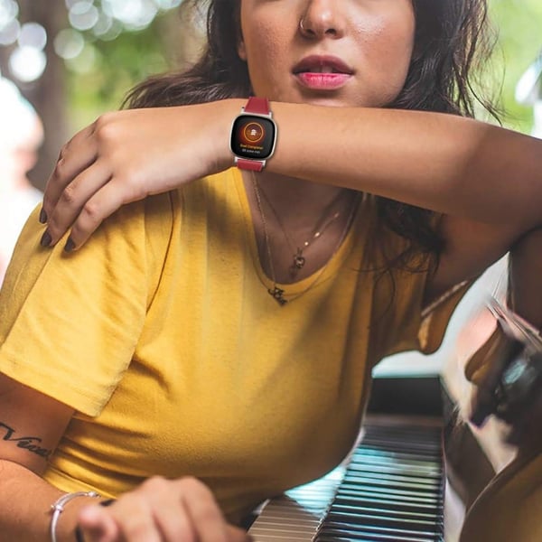 Fitbit Sense 2 / Versa 4 Ægte koskindslæderrem - Rød