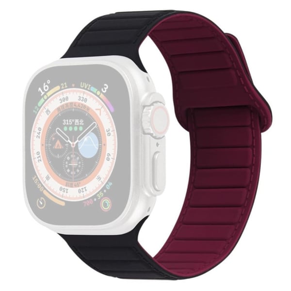 Apple Watch Series 8 (41mm) farvematchende silikonerem - Sort / Rødvin Apple Watch Series 8 (41mm) farvematchende silikonerem - Sort / Rødvin