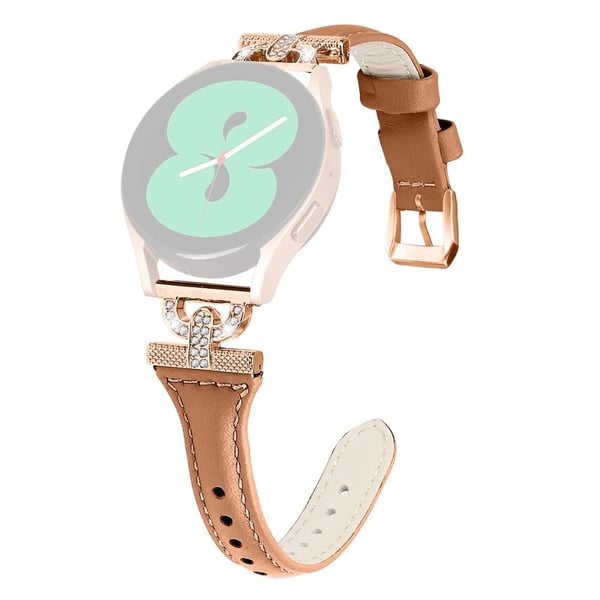 Samsung Galaxy Watch 6 / 5 / 4 Aito naudannahkaranneke ruusukultaisella soljella - Ruskea