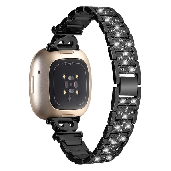 Fitbit Sense 2 / Versa 4 rhinestone rem i rustfrit stål - Sort