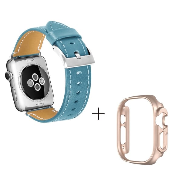 Apple Watch Ultra Aito nahkaranneke ruusukultaisella suojuksella - Sininen