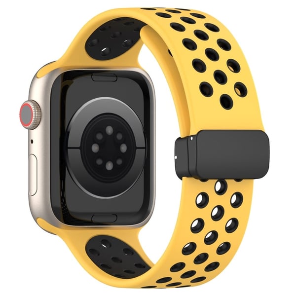 Apple Watch Series 8 (45mm) / Watch Ultra dobbeltfarvet silikonerem - Gul / Sort Apple Watch Series 8 (45mm) / Watch Ultra dobbeltfarvet silikonerem - Gul / Sort