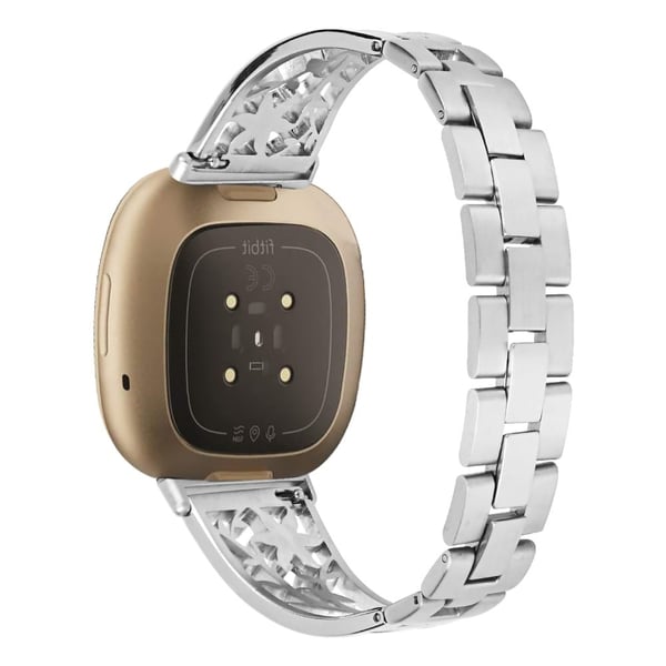 Fitbit Sense 2 / Versa 4 rem i rustfrit stål med rhinestone-dekor - Sølv